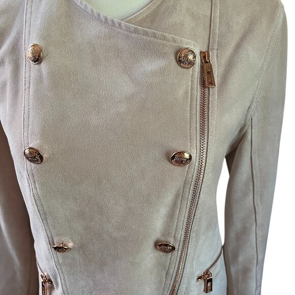 Ivanka Trump Pink Faux Suede Leather Zip Up Moto Jacket Womens Small EUC - Picture 2 of 8